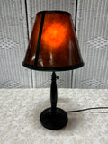 Oiled Bronze Tone Metal Lamp with Amber Colored Shade (WORKS)