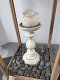 XL Rustic Lantern with River Rocks & Candlestick
