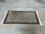 Hand Woven Rug (cream/tan/blue) 6' fringe to fringe x 2'10"