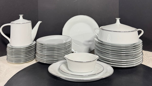 39-Piece RC Royal Ceramics Japan Silver Rimmed White China Set