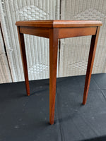 (A) Needlepoint Accented Glass Top Wooden Table or Plant Stand AS IS (READ DESCRIPTION CAREFULLY)