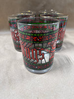 (B) Set Of 5 Houze “Seasons Greetings” Stained Glass Tumblers With Gold Rim