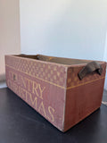 Country Christmas Primitive Style Wooden Planter or Storage Box with Leather Handles AS IS (READ DESCRIPTION CAREFULLY)