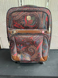 Chaps Paisley Rolling Suitcase with Brown Leather Trim