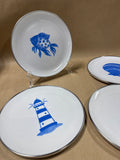 Nautical Melamine Style Salad Plates - Set Of 4