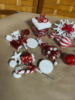 Christmas Ornament Lot, Red and White Tones
