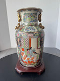 Chinese Famille Rose Medallion Porcelain Vase with Wooden Stand