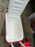 Red and White Igloo Wheelie Cooler