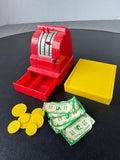 Amsco Vintage Geobra Style Toy Cash Register with Platform & Play Money (WORKS)