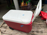 Red and White Igloo Wheelie Cooler