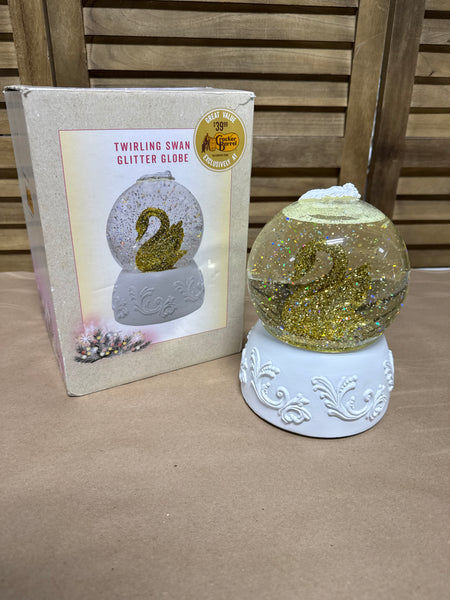 Twirling Swan Glitter Globe With Box WORKS