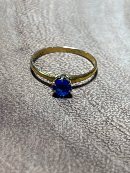 10K Gold Tiny Ring with Blue Stone - SIZE 2 1/2