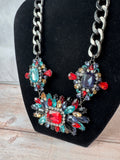 Gunmetal Rhinestone Cluster Statement Necklace