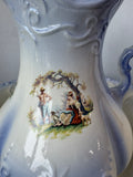 Periwinkle & Cream Vintage Ceramic Pitcher & Basin