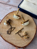 4-Piece Vintage Gold Tone Cuff Links & Tie Tacks with Milky White Stones