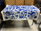 Pottery Barn Blue and White Embroidered Table Cloth, 50"x50"