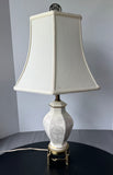 Cream Vintage Ceramic Floral Vase Lamp on Brass Base (WORKS)