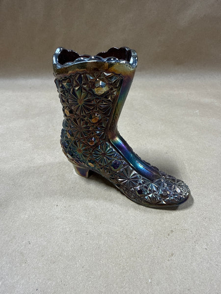 FENTON Amethyst Carnival Glass Daisy Button Iridescent Boot