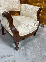 Victorian Rococo Revival Style Arm Chair with Demask Fabric