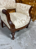Victorian Rococo Revival Style Arm Chair with Demask Fabric