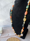 Long Multicolored Gemstone Vintage Beaded Necklace