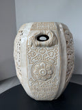 Off White Glazed Carved Lattice Pottery Garden Stool