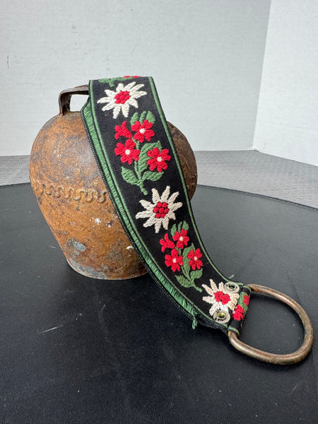 Embossed German Vintage Cow Bell with Embroidered Strap