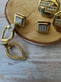 Trio of Vintage Gold Tone Earrings with Rhinestones (A)