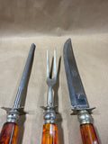 3 Piece Amber Lucite Faux Tortoise Shell Handle Carving Set