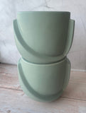 Pair of World Market Matte Sage Green Sculptural Ceramic Planters