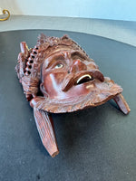 (A) Vintage Chinese Carved Rosewood Mask with Foo Dog Headdress