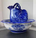 Homestead England Flow Blue Ceramic Pitcher & Basin