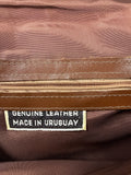 Large Brown Leather Clutch With Brass Corners