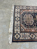 Small Handwoven Rug, 39"x25", (navy/cream/salmon pink)