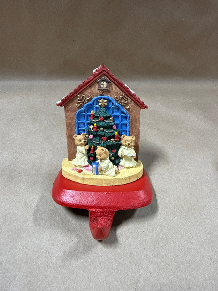 (A) Cast Iron Stocking Holder With Resin Teddy Bear Christmas Scene // 2 Available // PRICED INDIVIDUALLY