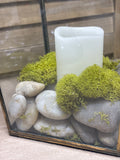 Brass Finished Lantern with Rocks & Battery Operated Candle