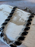 Black Enamel Leaf Link Vintage Silver Tone Necklace