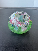 (C) Maude & Bob St. Clair Green Floral Art Glass Paperweight