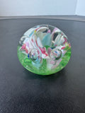 (C) Maude & Bob St. Clair Green Floral Art Glass Paperweight