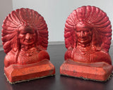 Painted Cast Bronze Vintage Indian Chief Book Ends