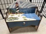 Petite Decorative Lighthouse Painted Bench