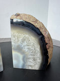 Pair of Large Gray & White Natural Agate Geode Bookends