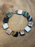 Square Polished Stones on Silver Tone Bracelet
