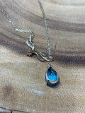 14K Gold Necklace with Blue Topaz/Diamond Removable Pendant