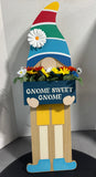 3FT Gnome Sweet Gnome Wooden Porch Sign with Faux Flowers