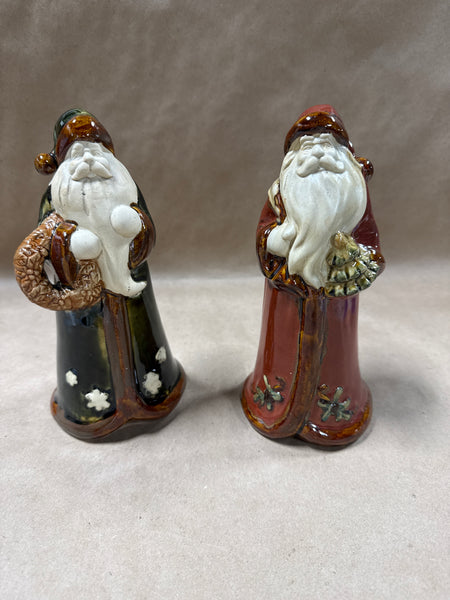 Pair Of Glazed Pottery Santa Clause Figures