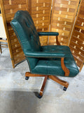 Ethan Allen Green Leather Office Chair (A)