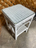 Petite Wicker Side Table/Plant Stand with Glass