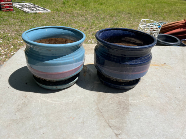 Pair of Blue Ceramic Planters