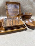 Wood Plates And Bowl Set - 8 Pieces